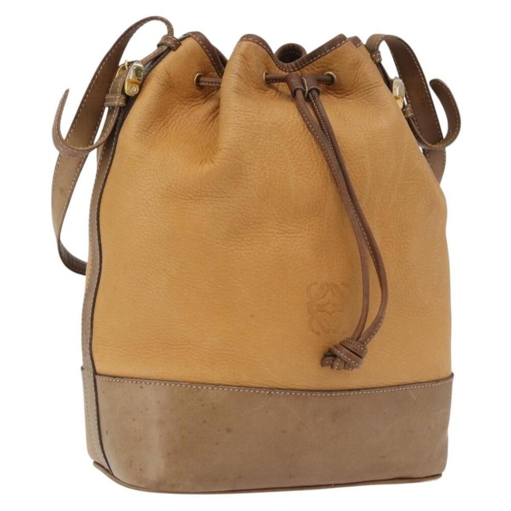 Authentic LOEWE Anagram Shoulder Bag Leather Brown Gold